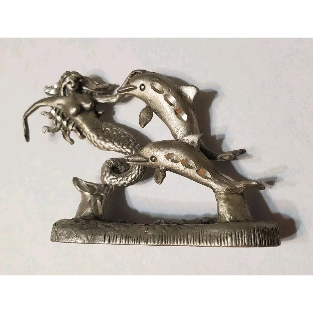 1989 Masterworks Pewter Mermaid Figure Beautiful Mermaid with Dolphins